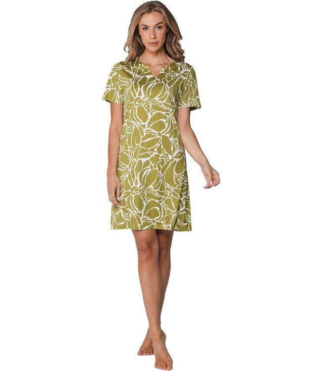 ladies short sleeve cotton-modal nightdress pretty green flower