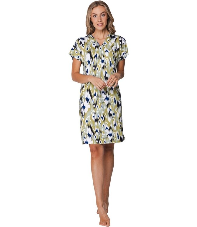 green short sleeve viscose beachdress with pleat sea bloom