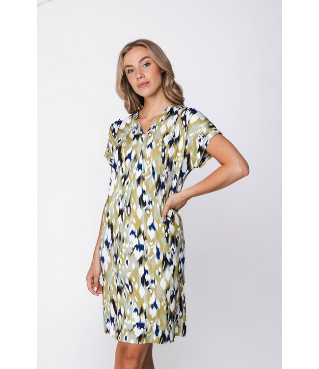 green short sleeve viscose beachdress with pleat sea bloom