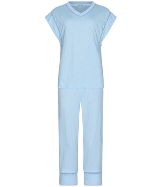 Pastunette Premium short sleeve 'v' neck organic cotton pyjama pretty blue detail