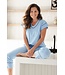 biologisch katoen dames pyjama met korte mouwen en  V-hals Pretty Blue