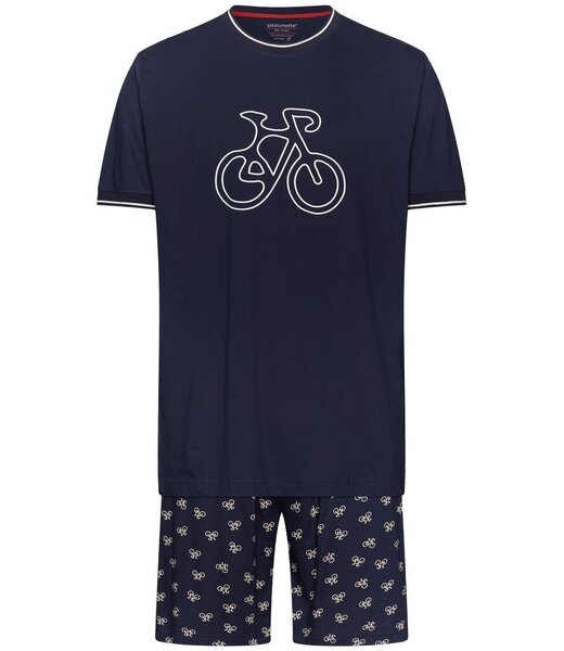 Pastunette for Men blauwe katoenen heren shorty set met ronde hals Bike Race