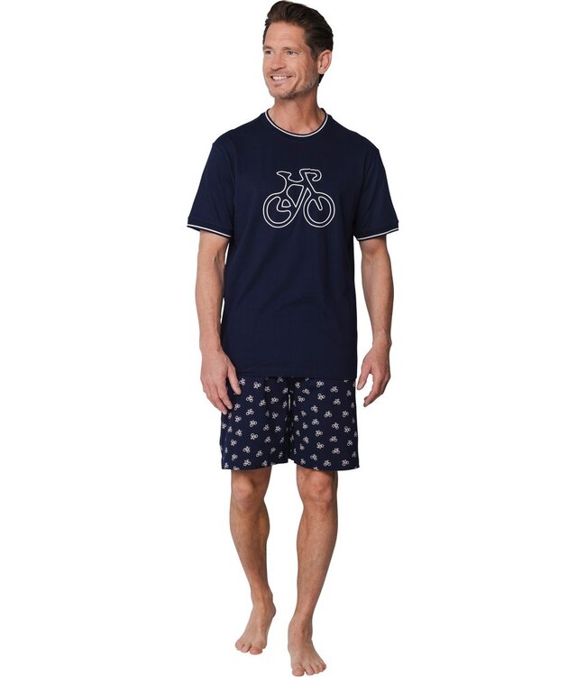 men's blue 100% cotton shorty set with round neck bike race