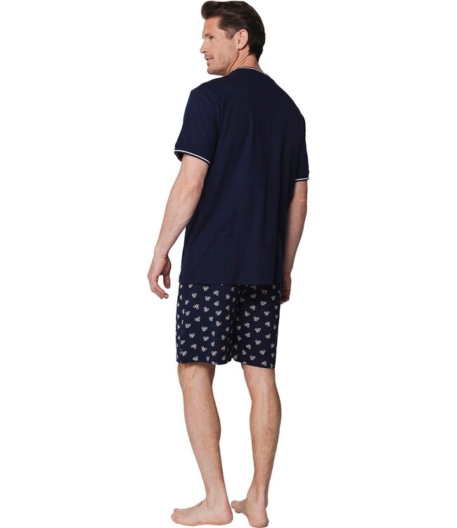 blauwe katoenen heren shorty set met ronde hals Bike Race