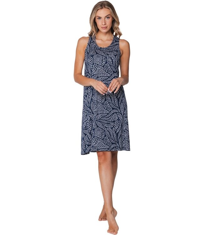 dark blue sleeveless beachdress leafy ocean