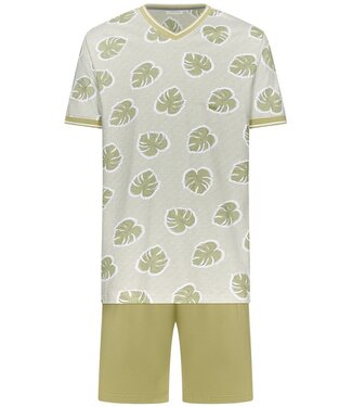 Pastunette for Men groene katoenen heren shortama met v-hals Palm Holiday