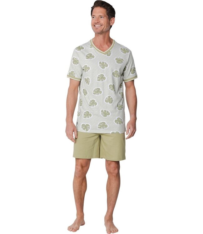 groene katoenen heren shortama met v-hals Palm Holiday