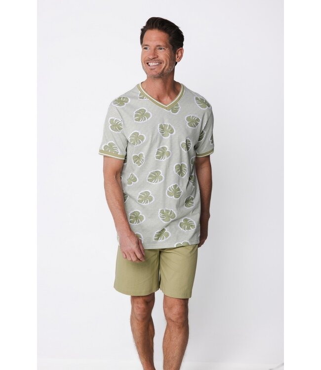groene katoenen heren shortama met v-hals Palm Holiday