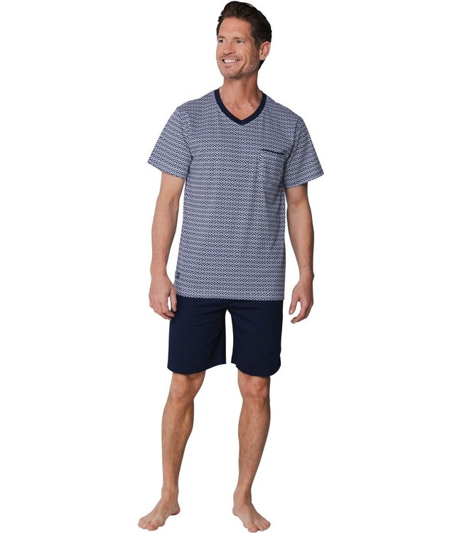 mens dark blue v neck cotton shorty set cool comfort