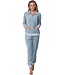 ladies pale blue velvet home-lounge suit with zip velvet blue stripes
