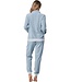 lichtblauwe velours dames home-lounge set met rits Velvet Blue Stripes