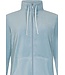 ladies pale blue velvet home-lounge suit with zip velvet blue stripes