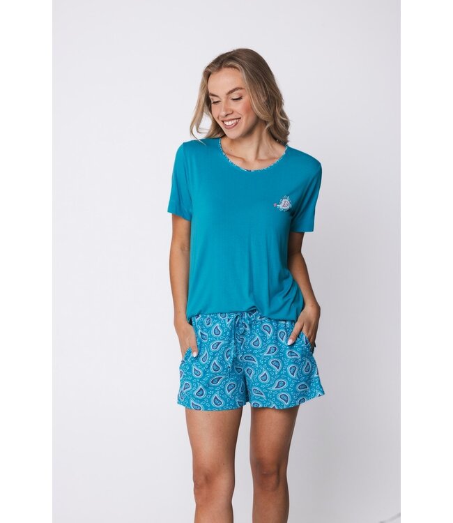 ladies bambo-mix short sleeve shorty set paisley perfect