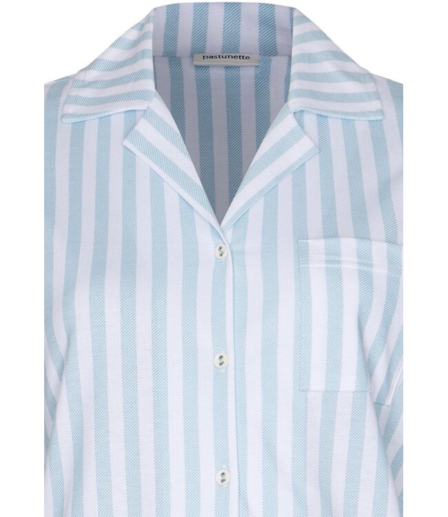 katoenen doorknoop dames nachthemd korte mouw Blue Stripes