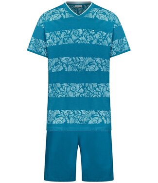Pastunette for Men men's sea blue v -neck cotton shorty set hawaiian holiday