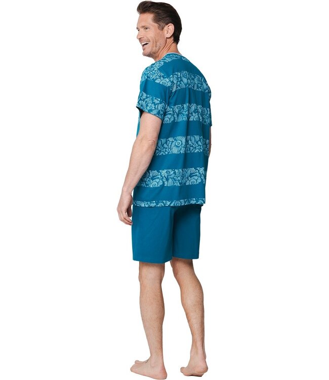 men's sea blue v -neck cotton shorty set hawaiian holiday