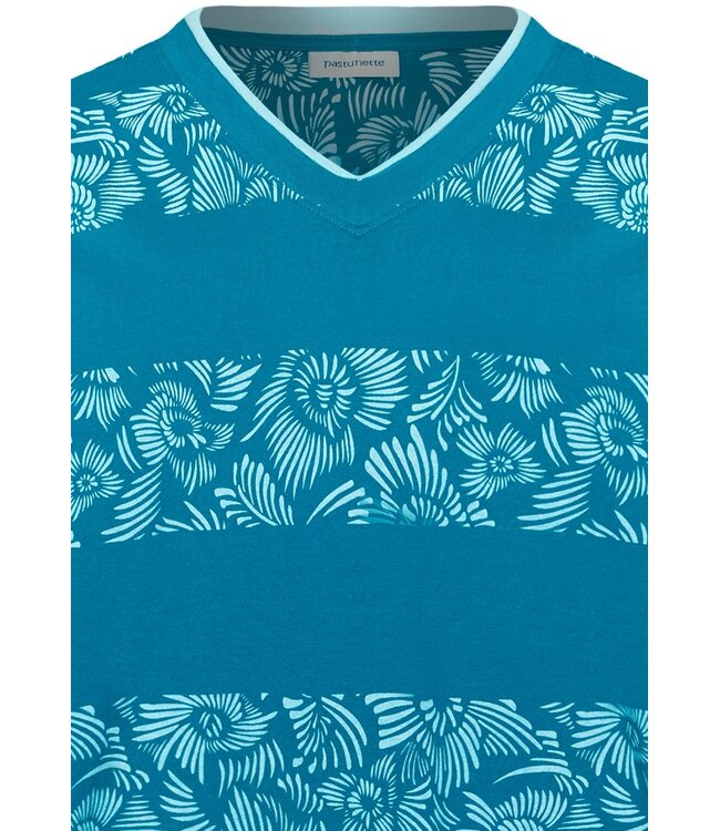 men's sea blue v -neck cotton shorty set hawaiian holiday