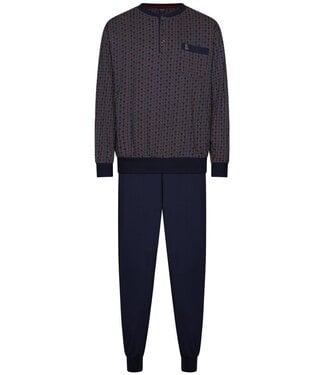 Robson men's dark blue cotton cuffed pyjama set with buttons  tringle trivia