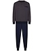 men's dark blue cotton cuffed pyjama set with buttons  tringle trivia