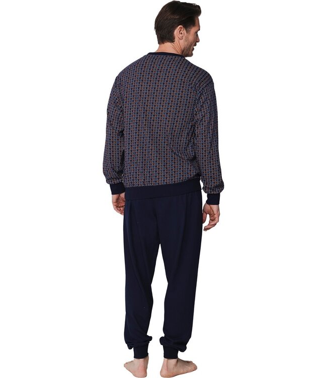 men's dark blue cotton cuffed pyjama set with buttons  tringle trivia