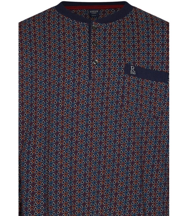 donkerblauwe katoenen heren pyjama met boorden triangle trivia