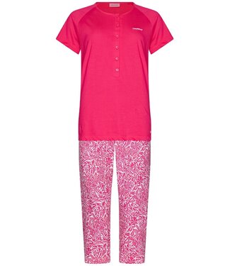 Pastunette organic cotton short sleeve pyjama set with buttons coral flowers