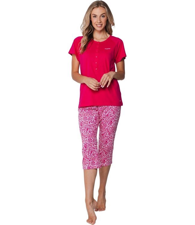 biologisch katoenen pyjama set korte mouw met knopen Coral Flowers