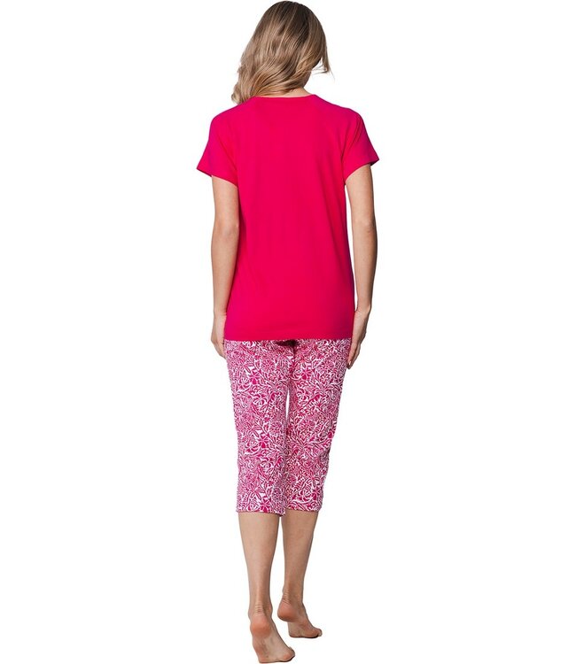 biologisch katoenen pyjama set korte mouw met knopen Coral Flowers