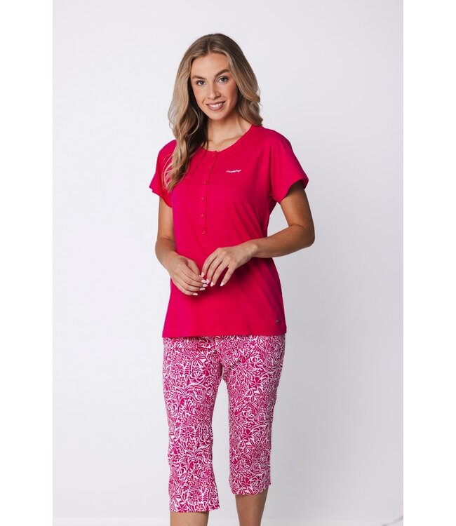 biologisch katoenen pyjama set korte mouw met knopen Coral Flowers