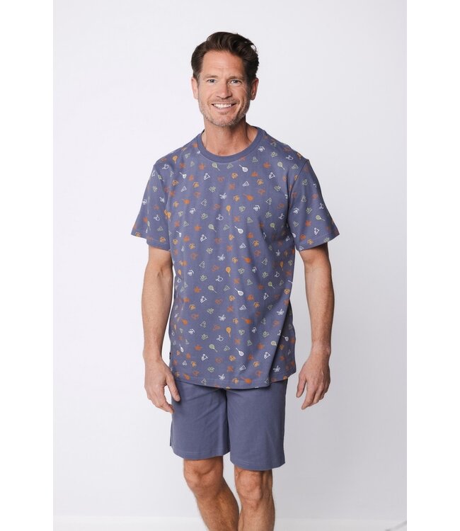 men's trendy grey cotton shorty set with round neck sport it up