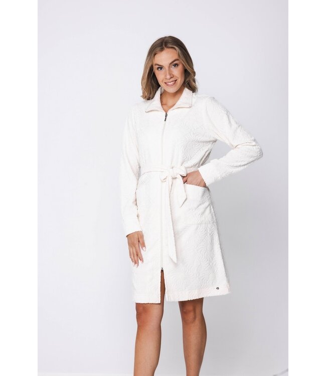 cotton-terry jaquard morninggown with zip fabulous beach flower