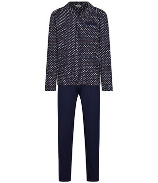 Pastunette for Men blauwe katoenen heren doorknoop pyjama Groovy Geometric