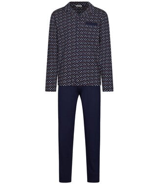 Pastunette for Men blue men's full button long sleeve cotton pyjama set groovy geometeric
