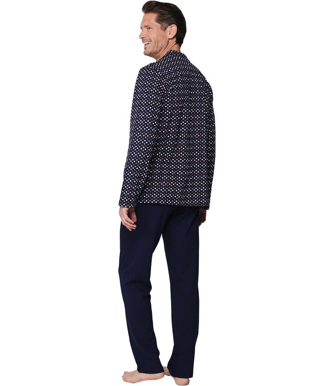 blue men's full button long sleeve cotton pyjama set groovy geometeric