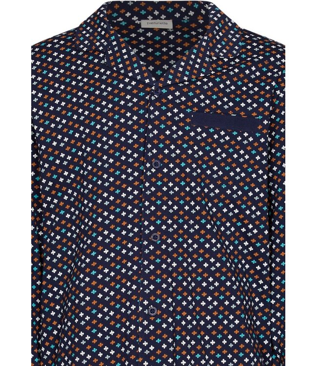 blauwe katoenen heren doorknoop pyjama Groovy Geometric