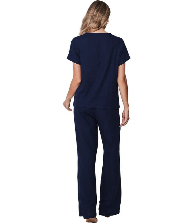 blauw katoenen dames home-lounge huispak korte mouwen Home Comfort