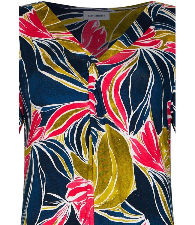 short sleeve dark blue floral beachdress tropical leaf