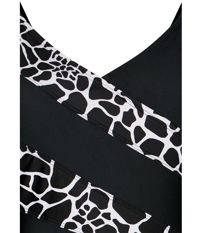 black soft cup v neck swimsuit with powernet pebble beach