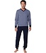 blauwe katoenen heren pyjama met v-hals en boorden Chain Link