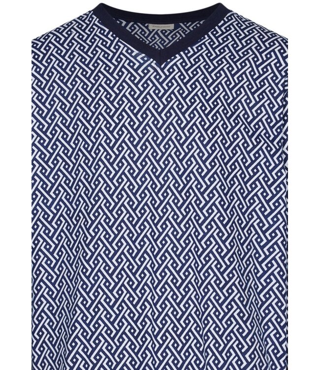 blauwe katoenen heren pyjama met v-hals en boorden Chain Link