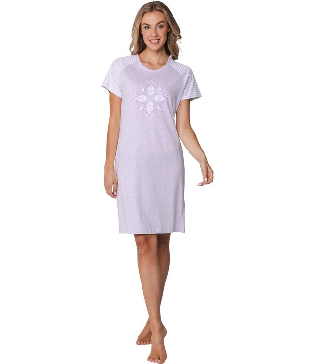 lila katoenen dames nachthemd korte mouw Stripey Flower
