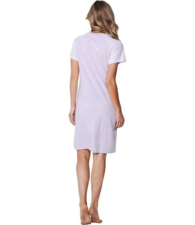 lila katoenen dames nachthemd korte mouw Stripey Flower