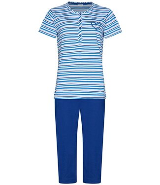 Rebelle biologisch katoenen strepen dames pyjama korte mouw true blue
