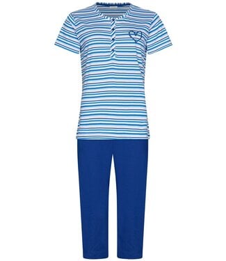 Rebelle stripey short sleeve organic cotton nightdress with buttons true blue