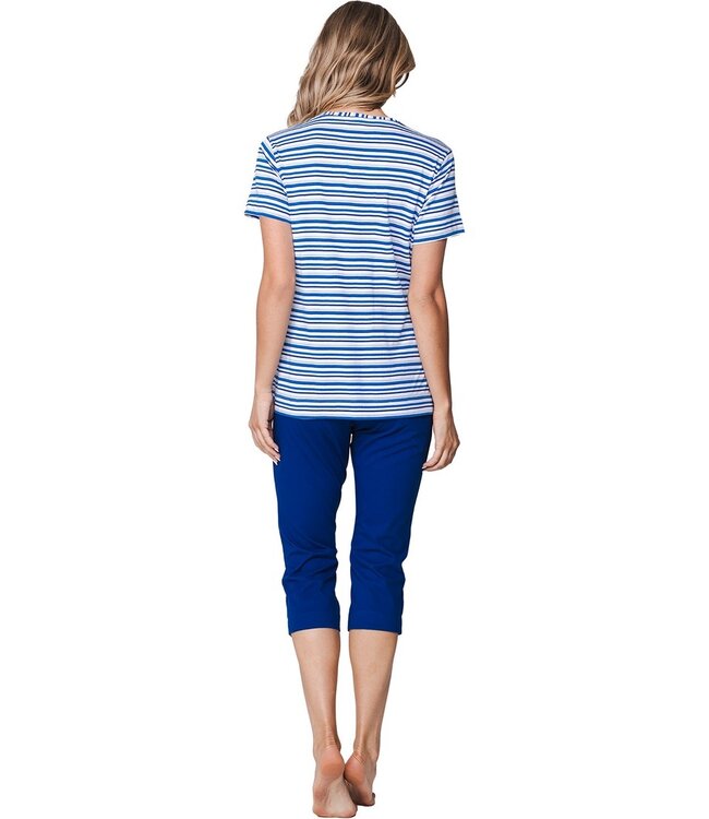biologisch katoenen strepen dames pyjama korte mouw true blue