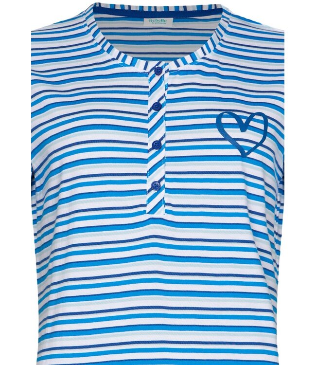biologisch katoenen strepen dames pyjama korte mouw true blue