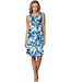Blauwe mouwloze dames strandjurk met V-hals Aqua Bloom