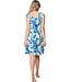 Blauwe mouwloze dames strandjurk met V-hals Aqua Bloom