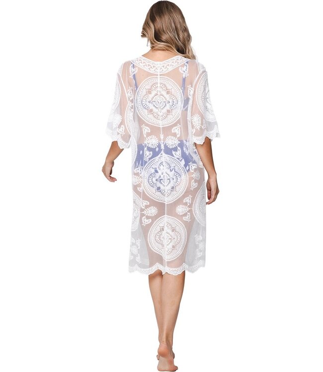 white see through short sleeve cover up beauitful lace