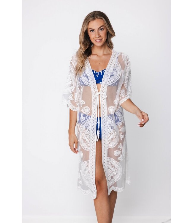 white see through short sleeve cover up beauitful lace